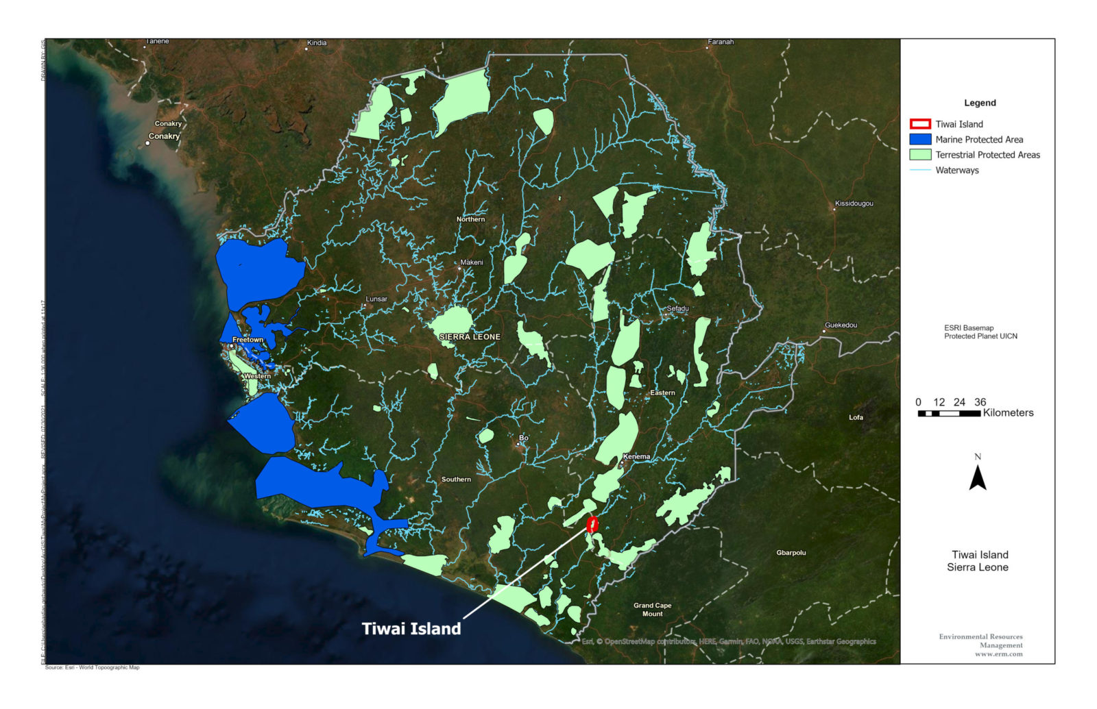 Tiwai Island is located in the Southern Province of Sierra Leone